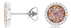 0.60CT WHITE & PINK DIAMOND 14KT WHITE & ROSE GOLD FLOWER CIRCULAR STUD EARRINGS