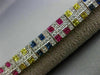 ESTATE WIDE 10.28CT DIAMOND & MULTI COLOR SAPPHIRE 14K WHITE GOLD LONG BRACELET