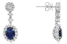 5.34CT DIAMOND & AAA SAPPHIRE 18KT WHITE GOLD OVAL & ROUND FUN HANGING EARRINGS