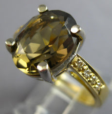 4.62CT DIAMOND & AAA SMOKY TOPAZ 18KT 2 TONE GOLD OVAL & ROUND LOVE RING #28200
