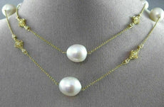ESTATE LARGE .90CT DIAMOND 14KT YELLOW GOLD SOUTH SEA PEARL BY THE YARD NECKLACE