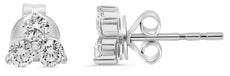 .50CT DIAMOND 14K WHITE GOLD 3D ROUND 3 STONE SHARED PRONG FLORAL STUD EARRINGS