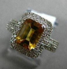 ESTATE  2.14CT DIAMOND & AAA CITRINE 14KT WHTIE GOLD DOUBLE HALO ENGAGEMENT RING