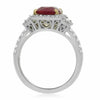 GIA CERTIFIED 3.18CT DIAMOND & AAA RUBY 18KT 2 TONE GOLD 3D HALO ENGAGEMENT RING
