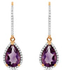 2.32CT DIAMOND & AAA AMETHYST 14KT ROSE GOLD CLIP ON LEVERBACK HANGING EARRINGS
