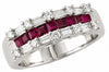 1.10CT DIAMOND & AAA RUBY 14K WHITE GOLD 3 ROW ROUND & PRINCESS ANNIVERSARY RING