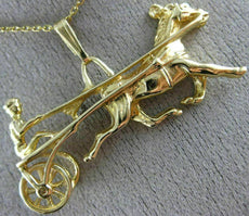 ANTIQUE LARGE 14KT YELLOW GOLD 3D FILIGREE HORSE RIDER RACING PENDANT #19848