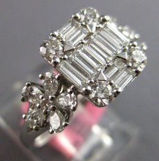 1.35CT DIAMOND 18K WHITE GOLD ROUND BAGUETTE & PEAR SHAPE DOUBLE FLOWER FUN RING