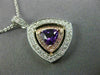 LARGE 1.15CT DIAMOND & AAA AMETHYST 14K WHITE & ROSE GOLD 3D DOUBLE HALO PENDANT
