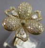 LARGE 1.60CT DIAMOND 14KT YELLOW GOLD ROUND & PEAR SHAPE FLOWER ROSE LOVE RING