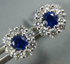 ESTATE .85CT DIAMOND & AAA SAPPHIRE 18K WHITE GOLD CLASSIC FLOWER STUD EARRINGS