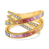 LARGE 2.77CT DIAMOND & AAA MULIT COLOR SAPPHIRE 14K YELLOW GOLD CRISS CROSS RING