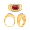 LARGE 3.29CT DIAMOND & RUBY 14KT YELLOW GOLD 3D EMERALD CUT SOLITAIRE MEN'S RING