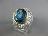LARGE 6.04CT AAA LONDON BLUE TOPAZ & WHITE SAPPHIRE 14KT 2 TONE GOLD OVAL RING