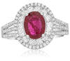 ESTATE GIA 2.16CT DIAMOND & AAA RUBY 18KT WHITE GOLD OVAL HALO ENGAGEMENT RING