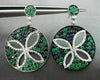 ESTATE LARGE 3.03CT DIAMOND SAPPHIRE & EMERALD 14KT WHITE GOLD FLOWER EARRINGS