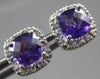 1.08CT DIAMOND & AAA AMETHYST 14KT WHITE GOLD CUSHION & ROUND HALO STUD EARRINGS