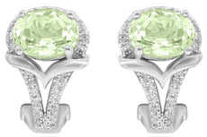 2.62CT DIAMOND & AAA GREEN AMETHYST 14KT WHITE GOLD 3D OVAL & ROUND FUN EARRINGS