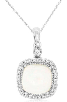 1.58CT DIAMOND & AAA OPAL 14KT WHITE GOLD 3D CUSHION & ROUND SQUARE HALO PENDANT