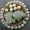 ESTATE LARGE AAA MULTI GEM 14KT YELLOW GOLD 3D CIRCULAR MESH LUCKY FISH PENDANT