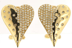 ESTATE .45CT DIAMOND 14KT YELLOW GOLD 3D ETOILE PAVE HEART SHAPE STUD EARRINGS