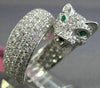 ESTATE LARGE 4.68CT DIAMOND & AAA EMERALD 18KT WHITE GOLD PAVE PANTHER FUN RING