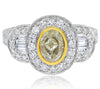 LARGE 2.01CT WHITE & FANCY YELLOW DIAMOND 18KT 2 TONE GOLD ROUND & BAGUETTE RING