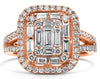 LARGE 1.45CT DIAMOND 14KT ROSE GOLD 3D ROUND & BAGUETTE CLUSTER ANNIVERSARY RING