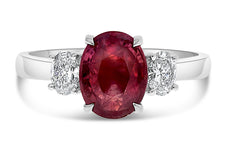 LARGE 2.68CT DIAMOND & AAA RUBY PLATINUM 3D CLASSIC OVAL 3 STONE ENGAGEMENT RING