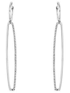 .33CT DIAMOND 14KT WHITE GOLD 3D ELONGATED OVAL SQUARE HUGGIE HANGING EARRINGS