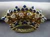 ANTIQUE 1.26CT DIAMOND & AAA BLUE ENAMEL 14K YELLOW GOLD CROWN PIN PENDANT 20798
