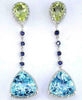 14.32CT DIAMOND & AAA MULTI GEM 14KT WHITE GOLD 3D TRILLION HANGING EARRINGS