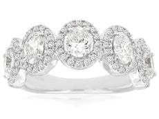 1.95CT DIAMOND 14K WHITE GOLD OVAL & ROUND 5 STONE HALO WEDDING ANNIVERSARY RING