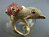 EXTRA LARGE 5.35CT DIAMOND & AAA PINK RUBY 18K ROSE GOLD DOUBLE DOLPHIN FUN RING