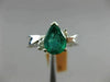 ESTATE 1.48CT DIAMOND & AAA EMERALD 14KT WHITE GOLD 3D 3 STONE ENGAGEMENT RING