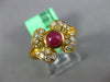 ESTATE .90CT DIAMOND & AAA RUBY 18KT YELLOW GOLD 3D FLOWER LEAF FUN RING