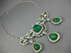 ANTIQUE LARGE 25.0CT OLD MINE DIAMOND & EMERALD 18K WHITE GOLD FILIGREE NECKLACE