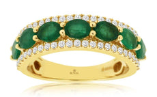 2.03CT DIAMOND & AAA EMERALD 14KT YELLOW GOLD 3D OVAL & ROUND SHARED PRONG RING