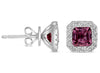 1.45CT DIAMOND & AAA PINK SAPPHIRE 14KT WHITE GOLD 3D EMERALD CUT STUD EARRINGS