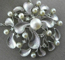 ESTATE LARGE .65CT DIAMOND & AAA SOUTH SEA PEARL 14KT WHITE GOLD FLOWER NECKLACE