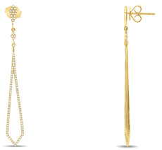 .44CT DIAMOND 14K YELLOW GOLD 3D ELONGATED TEAR DROP FLORAL FUN HANGING EARRINGS