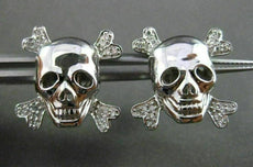 ESTATE .20CT DIAMOND 14KT WHITE GOLD PIRATE SKULL SCREW BACK STUD EARRINGS F/G