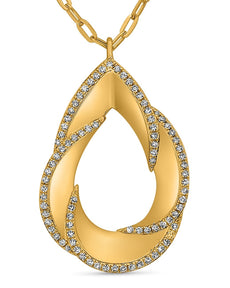 .22CT DIAMOND 14K YELLOW GOLD 3D OPEN TEAR DROP ADJUSTABLE LOVE FLOATING PENDANT