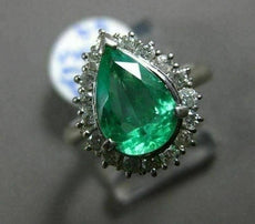 ESTATE 2.69CT ROUND DIAMOND & AAA EMERALD PLATINUM CLASSIC HALO ENGAGEMENT RING