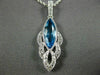 ESTATE 1.36CT DIAMOND & AAA BLUE TOPAZ 14KT WHITE GOLD 3D TEAR DROP LEAF PENDANT