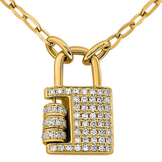 .19CT DIAMOND 14KT YELLOW GOLD ROUND CLASSIC LOCK & KEY ADJUSTABLE LOVE NECKLACE