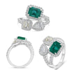 LARGE 2.91CT DIAMOND & AAA EMERALD 14KT WHITE GOLD MULTI SHAPE 3 STONE LOVE RING