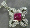 ANTIQUE .50CT DIAMOND & AAA RUBY 14KT WHITE GOLD FLOWER FILIGREE PENDANT #11718