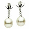 ESTATE .24CT DIAMOND & AAA SOUTH SEA PEARL 14K WHITE GOLD JOURNEY LEAF EARRINGS