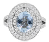 LARGE 3.21CT DIAMOND & AAA AQUAMARINE 18KT WHITE GOLD OVAL & ROUND FLORAL RING